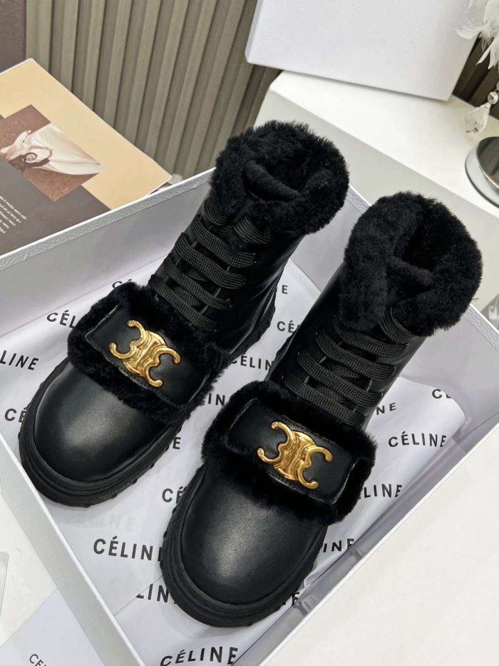 Celine 女式毛皮黑色靴子