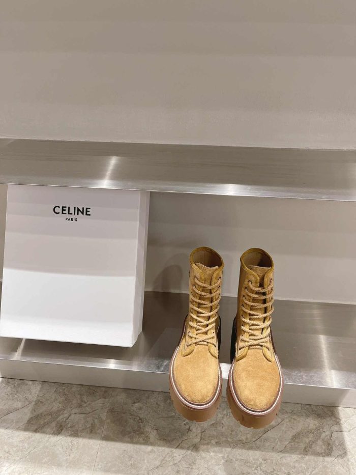 Celine 女式 Triomphe 棕色笨重系带靴 354657005C.04DB