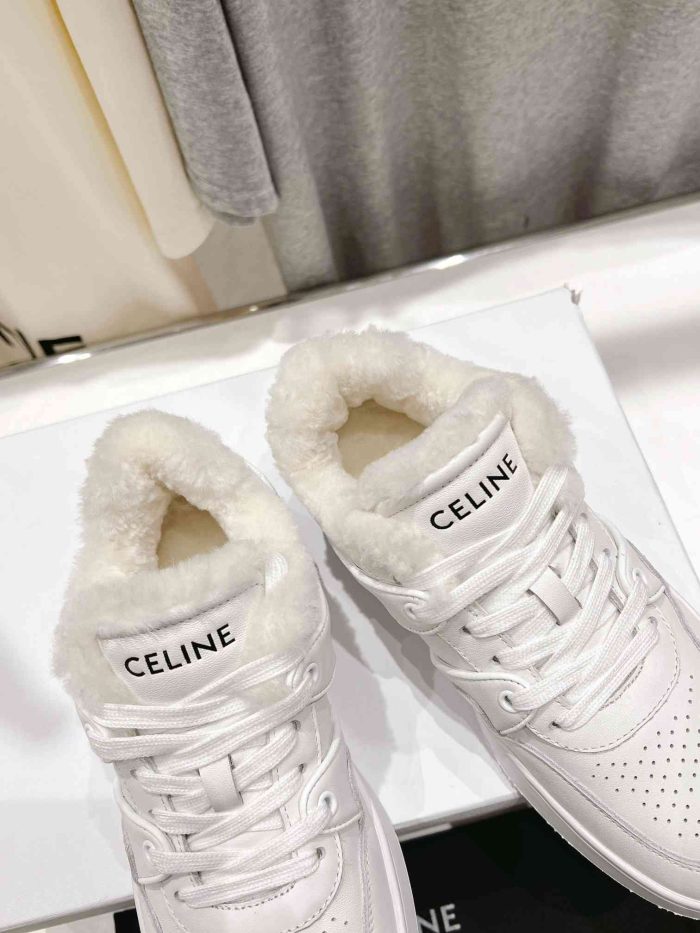 Celine Trainer 女式毛白色低系带运动鞋