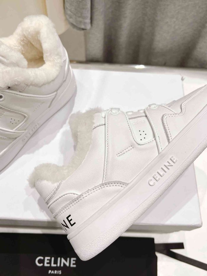 Celine Trainer 女式毛白色低系带运动鞋