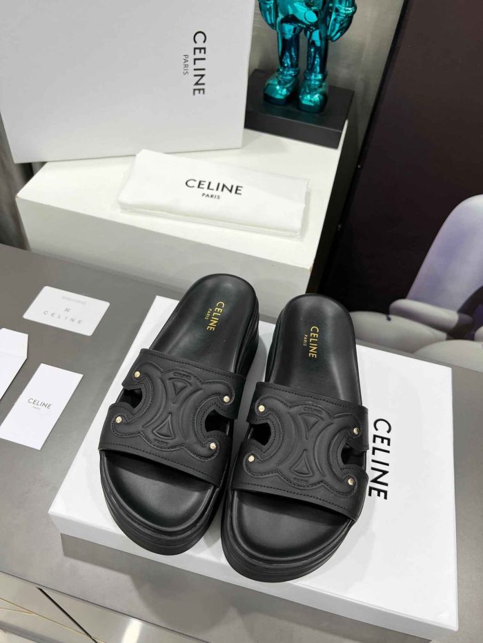 Celine Triomphe 女式黑色拖鞋