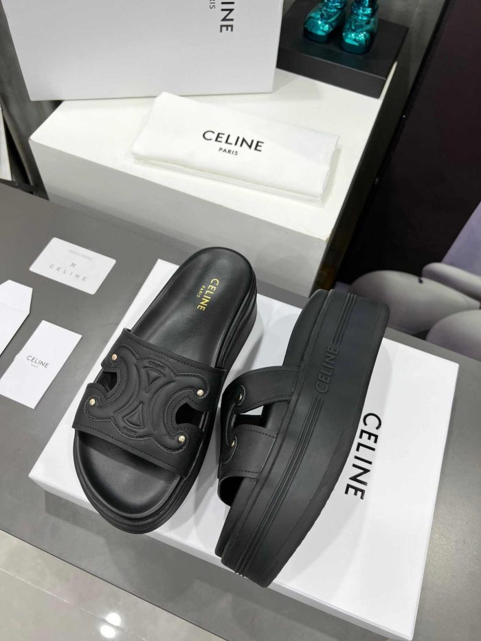 Celine Triomphe 女式黑色拖鞋