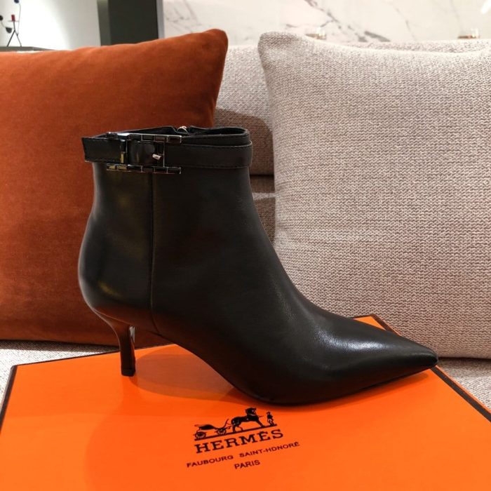 Hermes Blanche 女式黑色踝靴 2.4 英寸/6 厘米