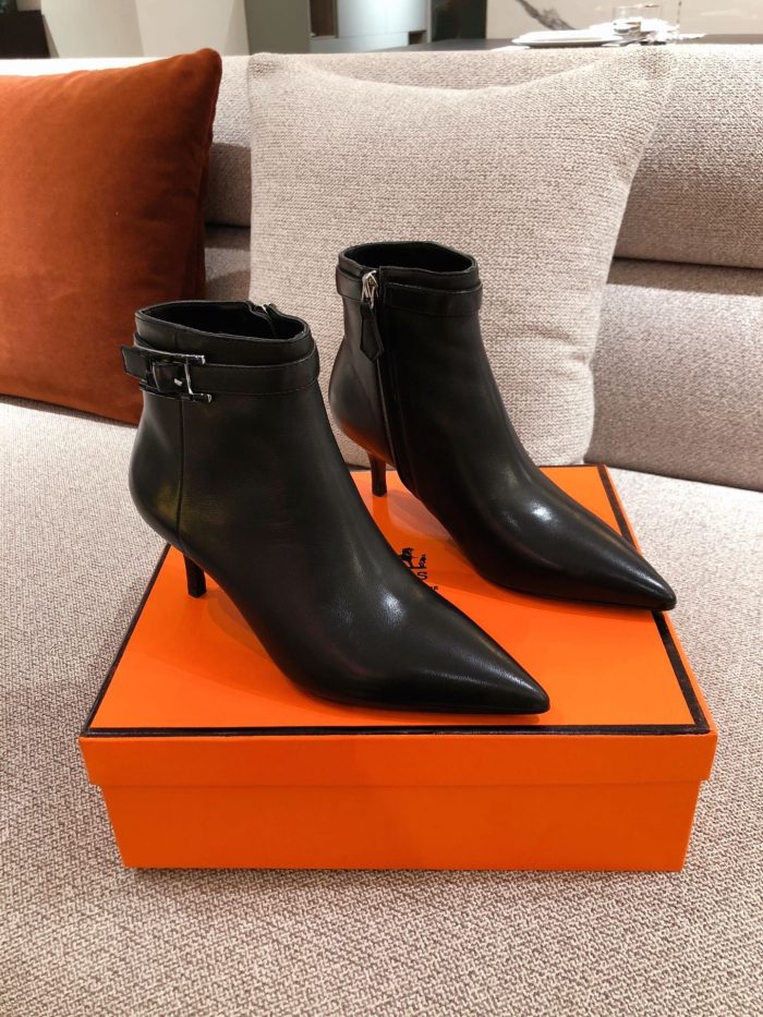 Hermes Blanche 女式黑色踝靴 2.4 英寸/6 厘米