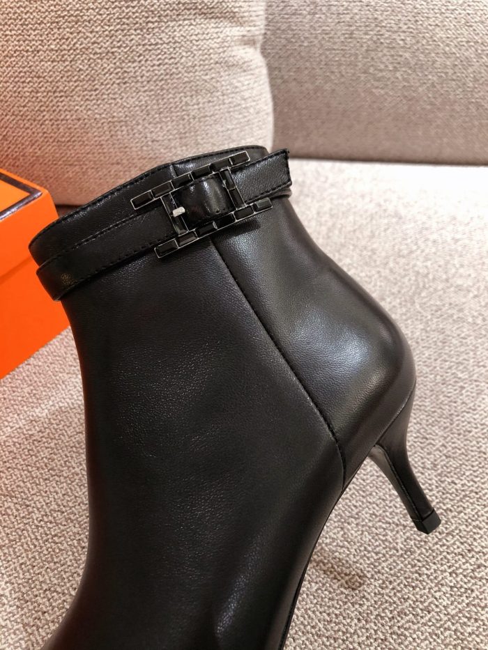 Hermes Blanche 女式黑色踝靴 2.4 英寸/6 厘米