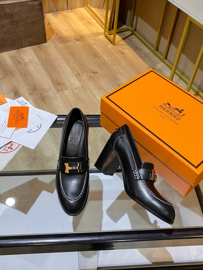 Hermes 女式鞋跟黑色 2.8 英寸/7 厘米