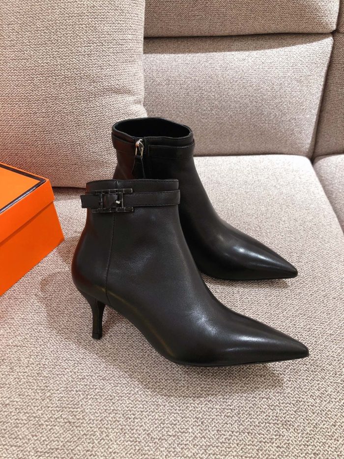 Hermes Blanche 女式黑色踝靴 2.4 英寸/6 厘米