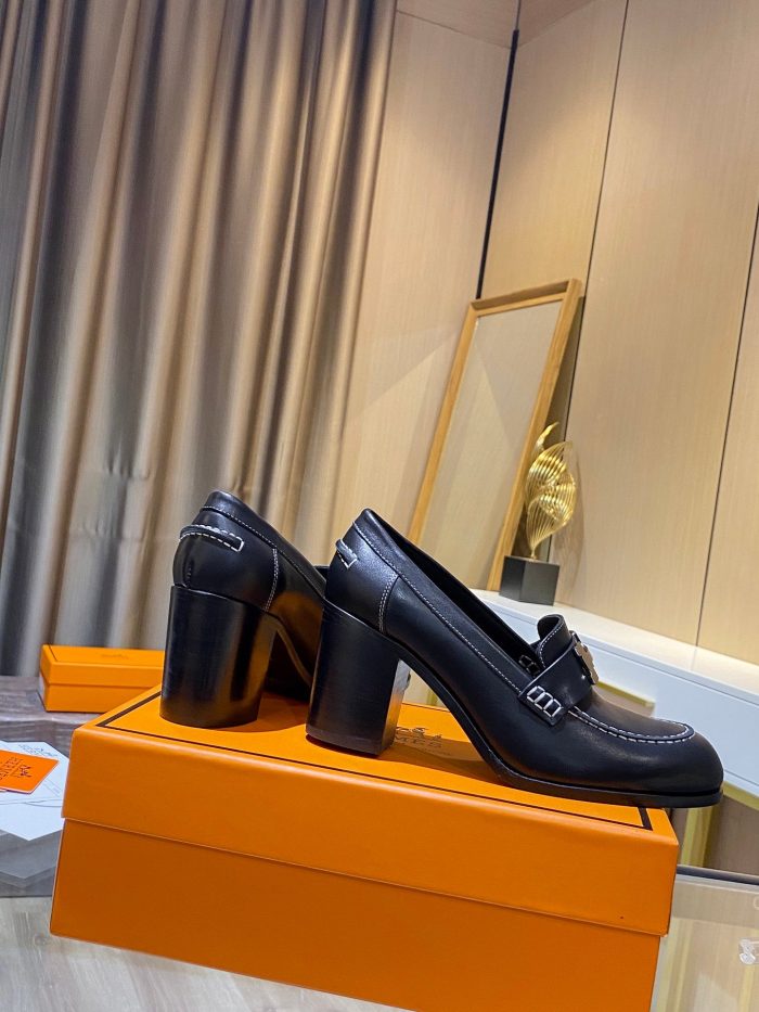 Hermes 女式鞋跟黑色 2.8 英寸/7 厘米