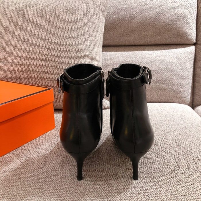Hermes Blanche 女式黑色踝靴 2.4 英寸/6 厘米
