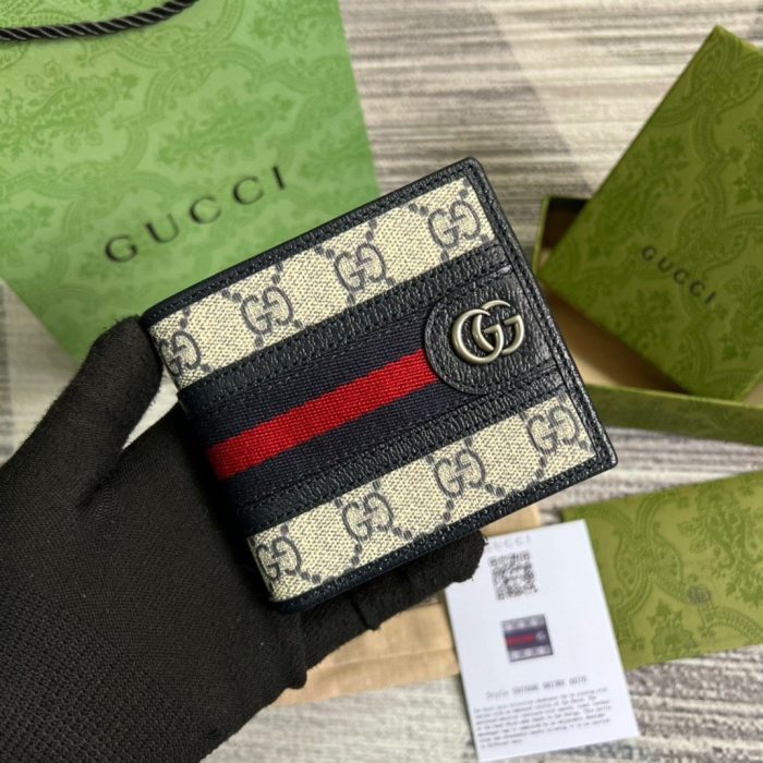 Gucci Ophidia GG 男士钱包米色和蓝色 4.3 英寸/11 厘米 GG 597606 96IWN 4076