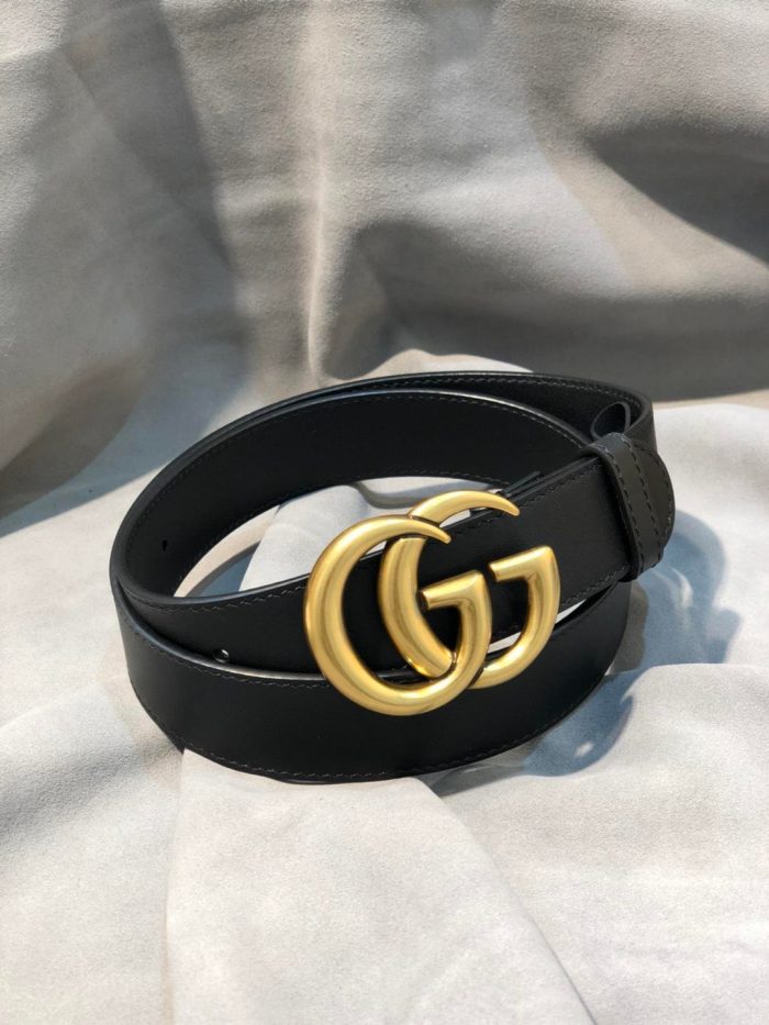 Gucci 双 G 带扣腰带黑色 GG，女士腰带 409417 AP00T 1000