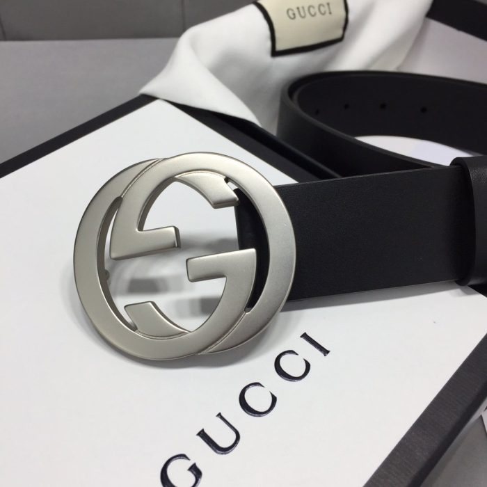 Gucci 女士腰带，带互扣 G 扣黑色，女士腰带 368186 BGH0N 1000