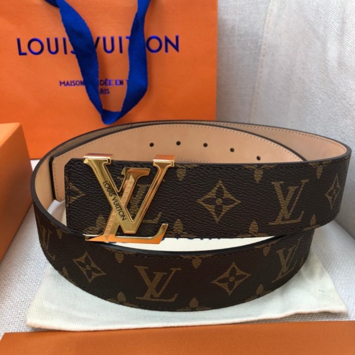 高仿Louis Vuitton 首字母 LV 腰带 Monogram 帆布金色金属配件，LV 女士腰带