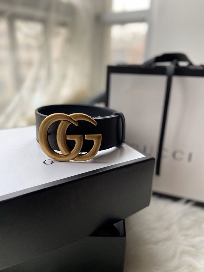 Gucci GG Marmont 女士黑色闪亮搭扣腰带，女士皮带 406831 0YA0G 1000