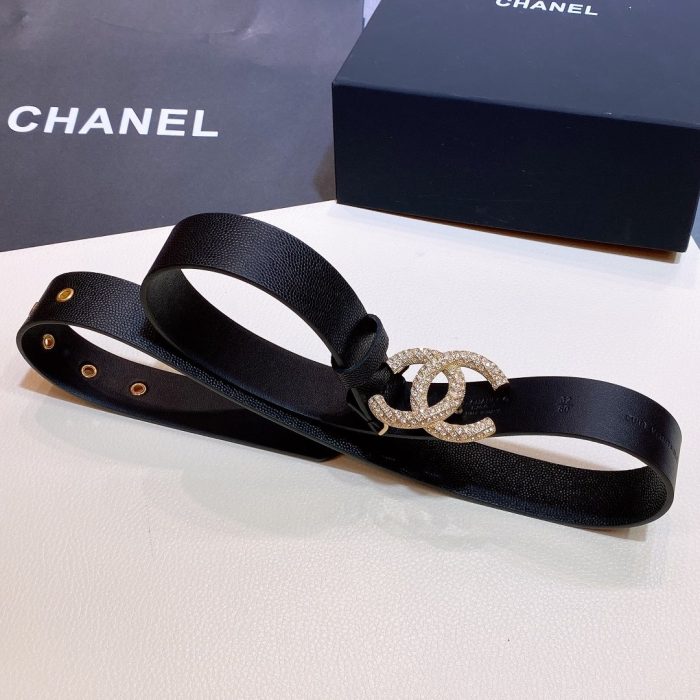 Chanel 串珠带扣黑色银色五金女士腰带
