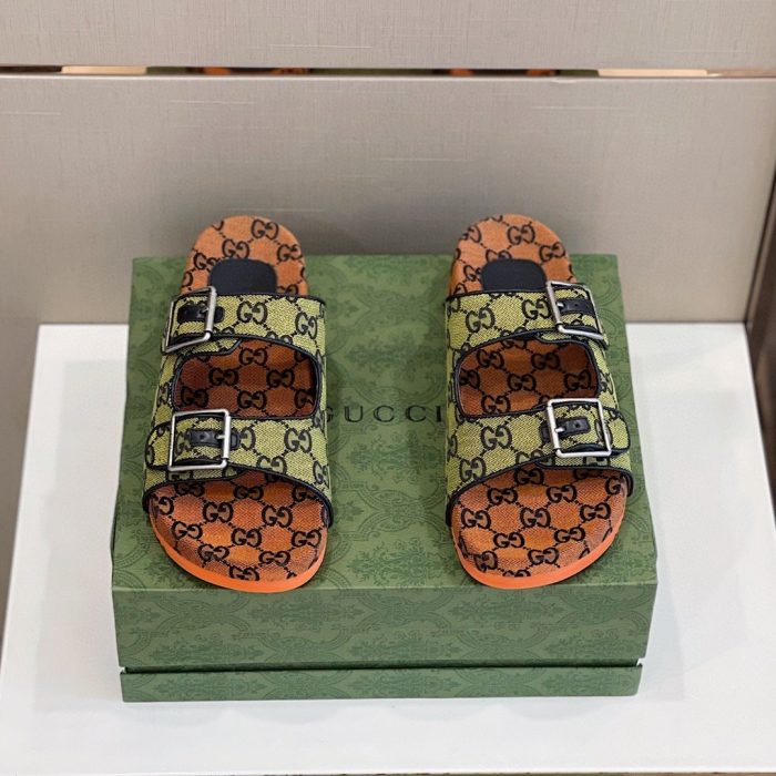 Gucci 女式带带凉拖鞋 橙色和绿色 658020 2HK60