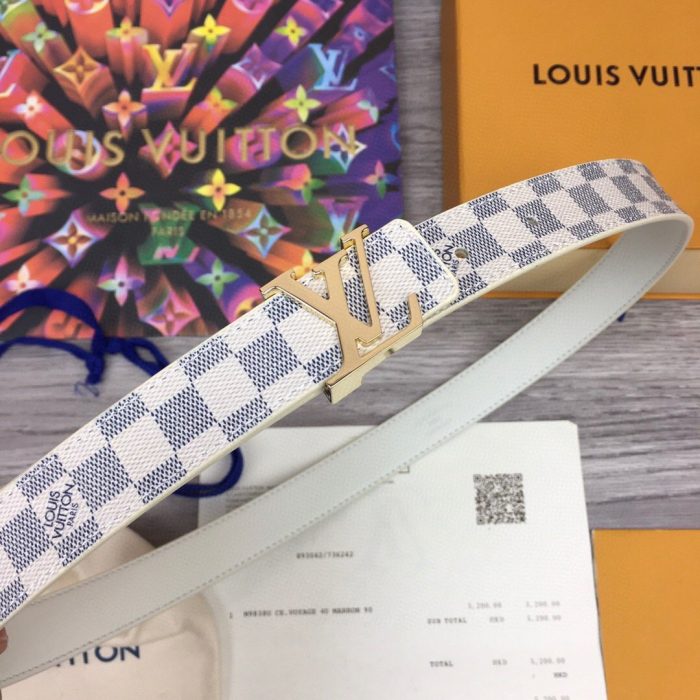Louis Vuitton LV Initiales 双面腰带 Damier Azur 帆布，LV 女士腰带 M0325Q