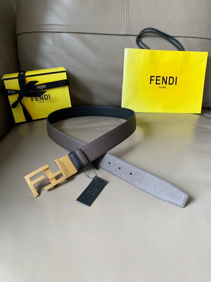 Fendi 女士双 F 扣灰色腰带，女士腰带