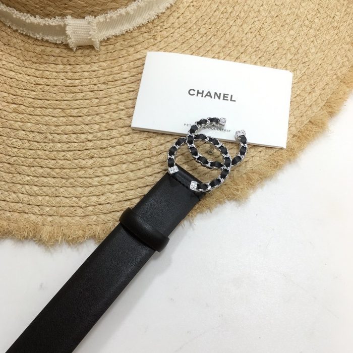 Chanel 双 C 扣腰带 黑色配银色混合黑色五金女士腰带