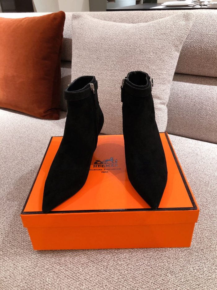 Hermes Blanche 女式踝靴黑色 2.4 英寸/6 厘米 H202012Z 02360