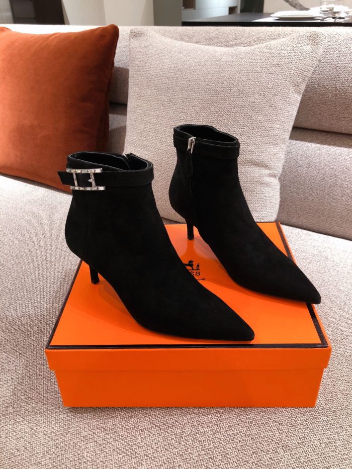 Hermes Blanche 女式踝靴黑色 2.4 英寸/6 厘米 H202012Z 02360