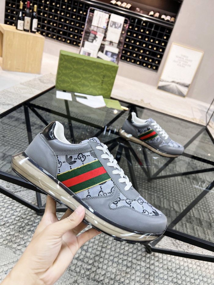 Gucci x Adidas 男士 GG 男士灰色织带运动鞋