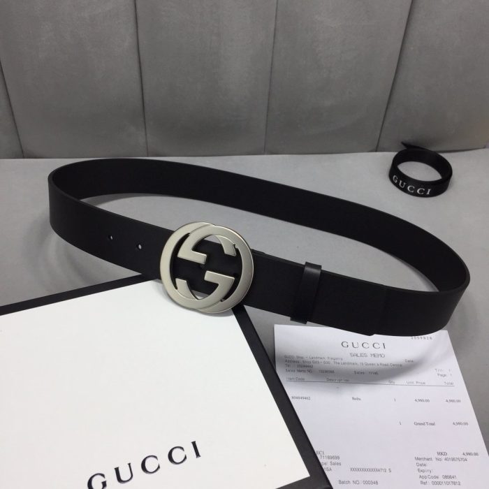 Gucci 女士腰带，带互扣 G 扣黑色，女士腰带 368186 BGH0N 1000