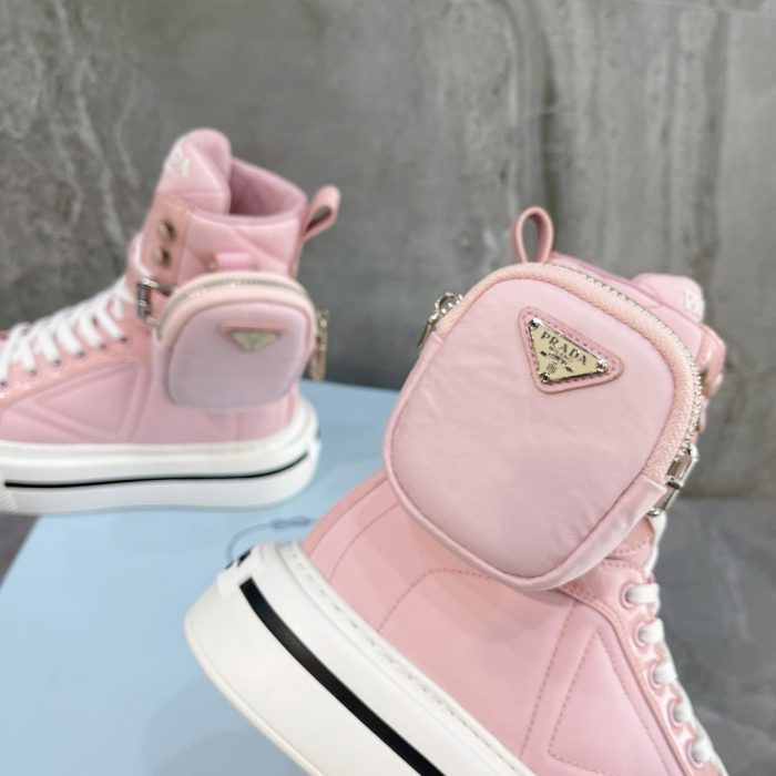 Prada Macro 再生尼龙拉绒高帮运动鞋粉色 女式 1.8 英寸/45 毫米 PRD