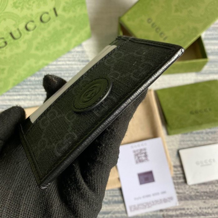 Gucci 男士卡包带互扣式 G 黑色 4 英寸/10 厘米 GG 673002 92TCN 1000