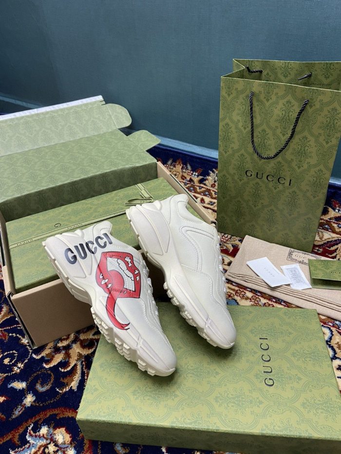 Gucci 男士 Rhyton 运动鞋带嘴印白色象牙色男士 552089 A9L00 9522