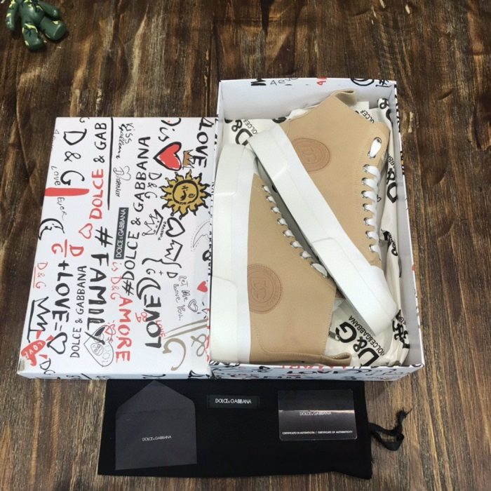 杜嘉班纳Gabbana 双色帆布 Portofino 轻便中帮运动鞋，带 DG 徽标 棕色 男士 DG 鞋履