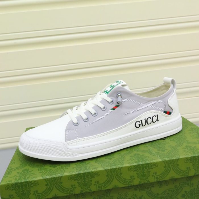 Gucci 男式扭绳刺绣白色和浅紫色男士运动鞋
