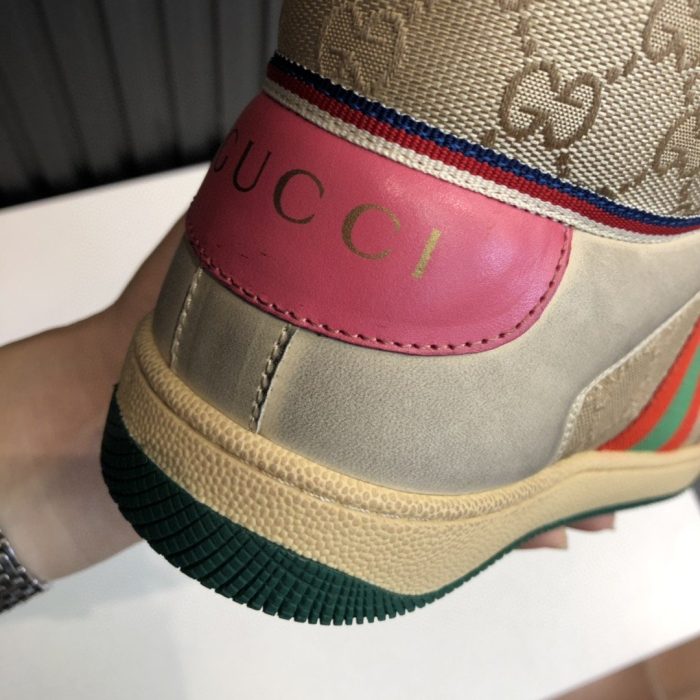 Gucci 男士 Screener GG 仿旧高帮男士灰白色粉色 5637309