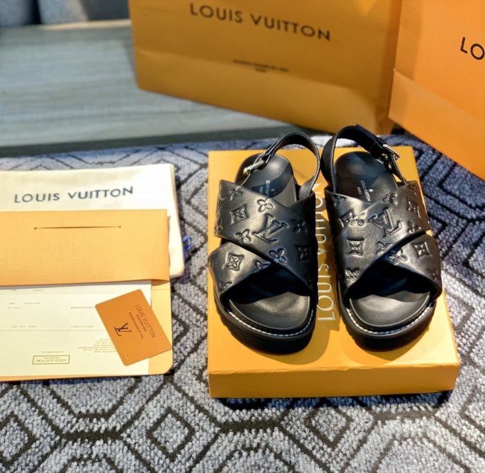 路易威登 Paseo 平底舒适凉鞋黑色 LV 1A9RDO