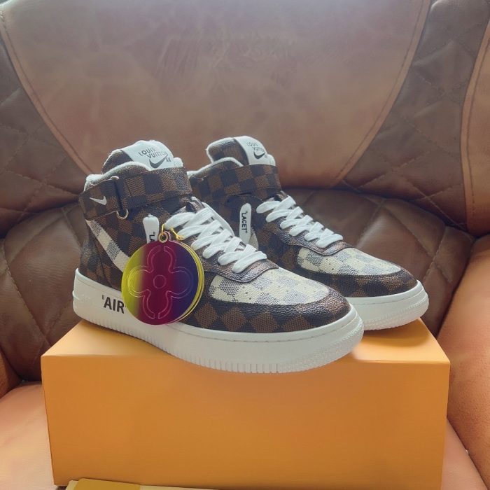 高仿Louis Vuitton 和 Nike Air Force 1 By Virgil Abloh Caro 白色/棕色男士男鞋