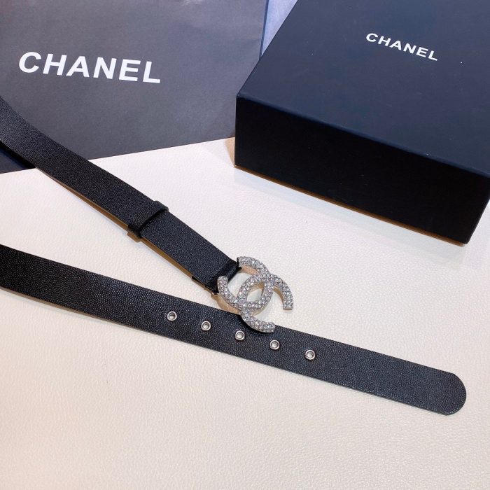Chanel 串珠带扣黑色银色五金女士腰带