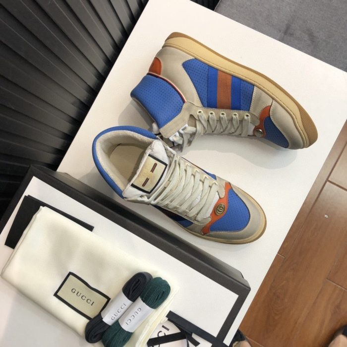 Gucci 男士 Screener 仿旧高帮男式米色蓝色 563730