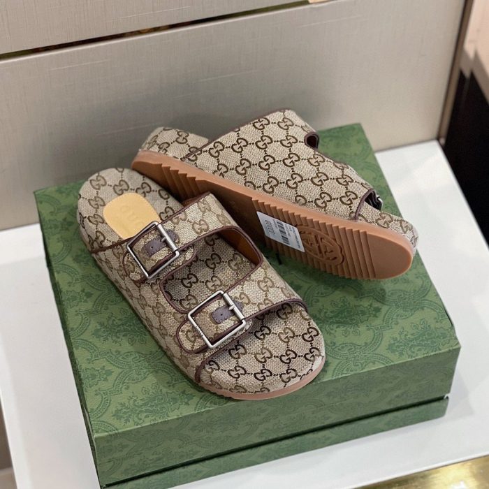 Gucci 女式带带凉拖鞋 米色和乌木色 658020 2HK60 9791