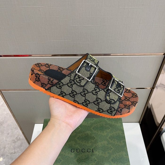 Gucci 女式带带凉拖鞋 橙色和绿色 658020 2HK60