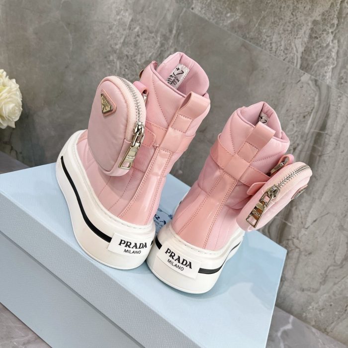 Prada Macro 再生尼龙拉绒高帮运动鞋粉色 女式 1.8 英寸/45 毫米 PRD