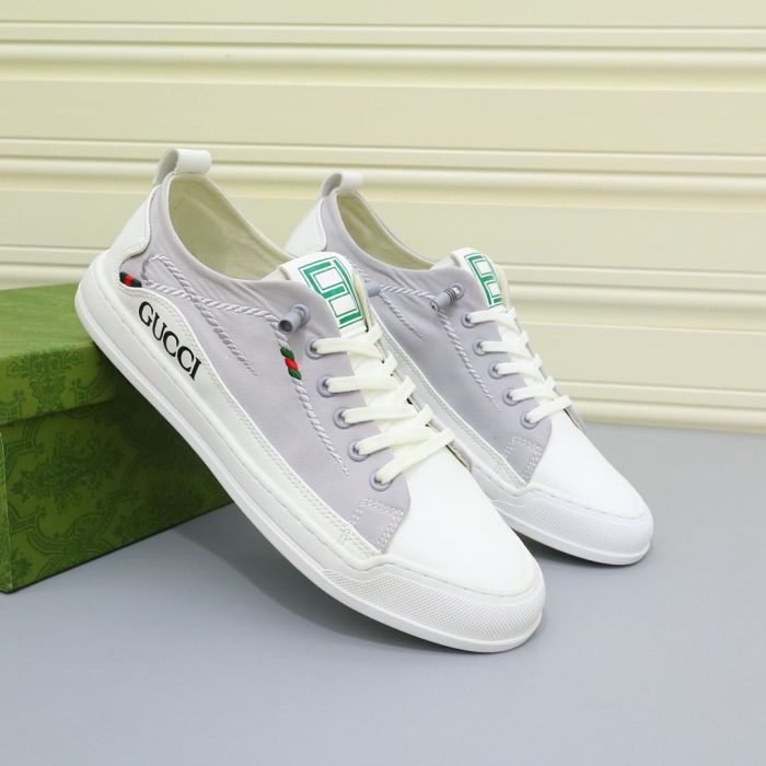 Gucci 男式扭绳刺绣白色和浅紫色男士运动鞋