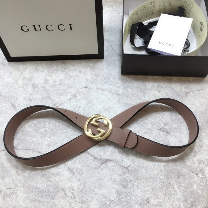 Gucci 腰带，带互扣式 G 扣棕色 GG，女士腰带 370717