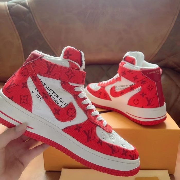 高仿Louis Vuitton 和 Virgil Abloh 设计的 Nike Air Force 1 白色/红色男士男鞋