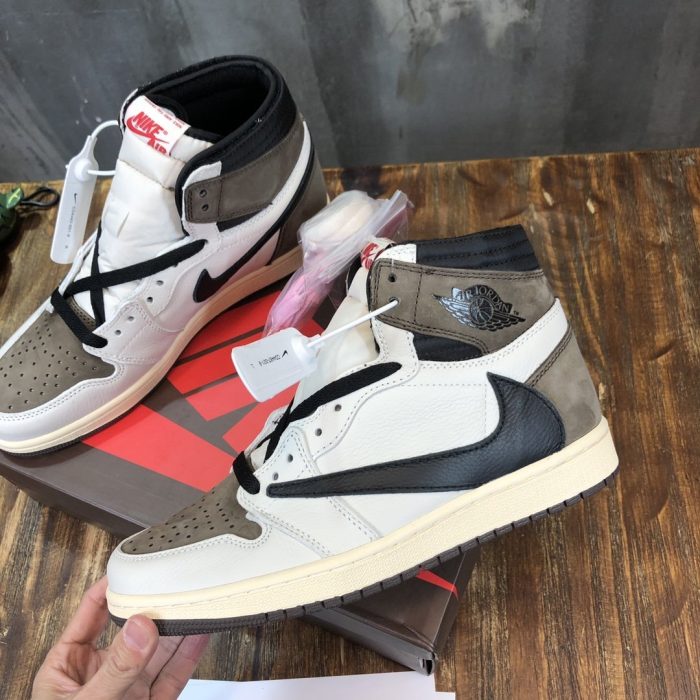 Travis Scott x Nike Air Jordan 1 Retro High OG Mocha 和白色女式运动鞋，女鞋