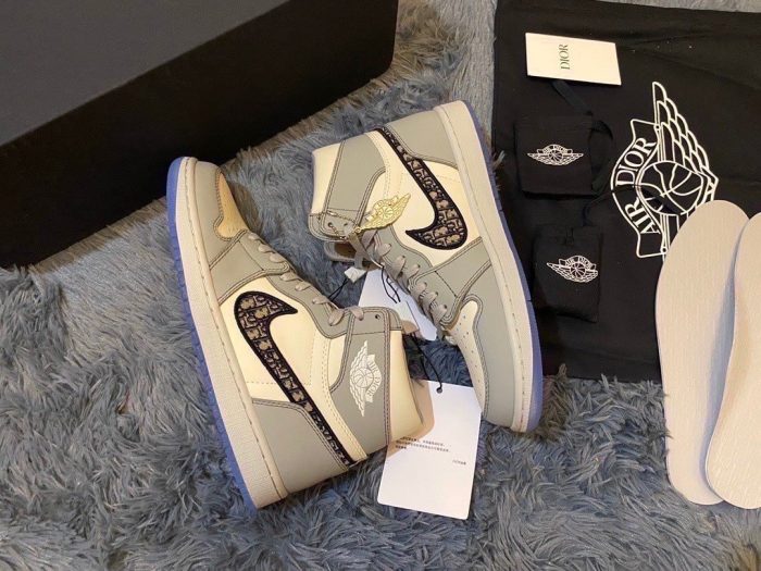 Nike Dior x Air Jordan 1 High OG Wolf Grey/Sail/Photon Dust/White 女士，女鞋