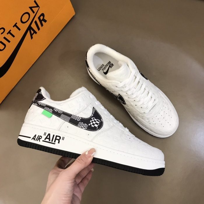 高仿Louis Vuitton 和 Virgil Abloh 设计的 Nike Air Force 1 男装白黑款，男鞋