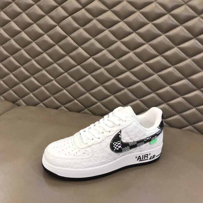 高仿Louis Vuitton 和 Virgil Abloh 设计的 Nike Air Force 1 男装白黑款，男鞋