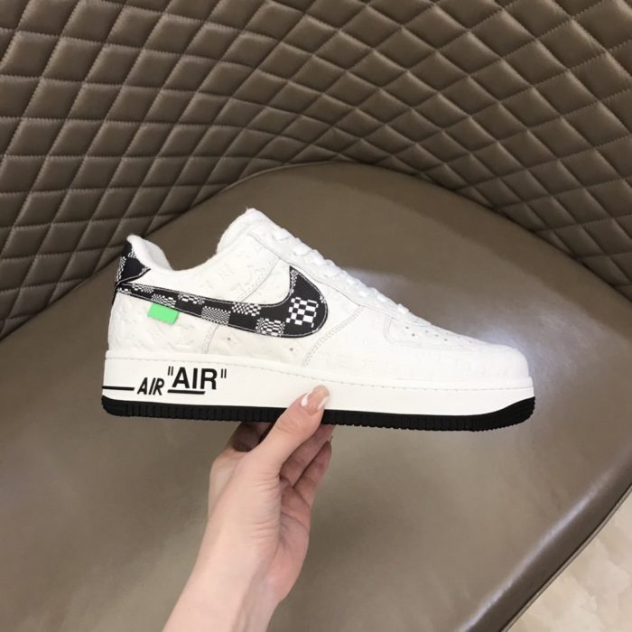 高仿Louis Vuitton 和 Virgil Abloh 设计的 Nike Air Force 1 男装白黑款，男鞋