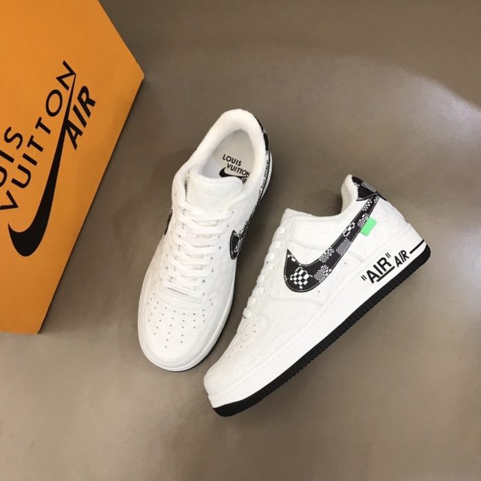 高仿Louis Vuitton 和 Virgil Abloh 设计的 Nike Air Force 1 男装白黑款，男鞋