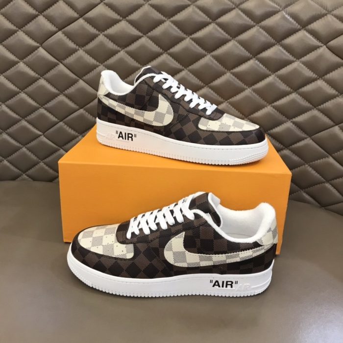 高仿Louis Vuitton 和 Nike Air Force 1 By Virgil Abloh 棕白色男士、男鞋